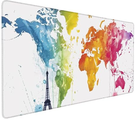 Alfombrilla Ratón Blanco Alfombrilla Ratón XXL 900x500x3mm, Mouse Pad Gaming Mapa Mouse Pad,con Bordes Cosidos Impermeable Antideslizante Tapete Escritorio para Decoracion Escritorio Regalos J1-965