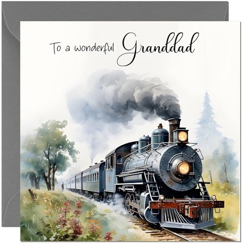 Geburtstagskarte für Opa mit Zug, traditionelle Dampflokomotive, Geburtstagskarte für Opa