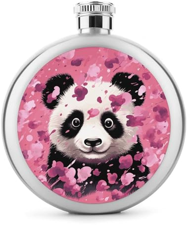 Pink Panda Cotton Hip Flask 304 Stainless Steel Hip Flask Portable Wine Flasks Leakproof Whiskey Flasks for Drink Bar BBQS And Traveling,Capacity 5 Oz