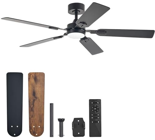 VONLUCE Ventilateur de Plafond avec Lumière Ø132CM 52 Pouces 5 Pales avec Télécommande Moteur DC Silencieux Réversible 6 Vitesses pour Chambre à Coucher Patios Salon Fermier, Noir et Marron