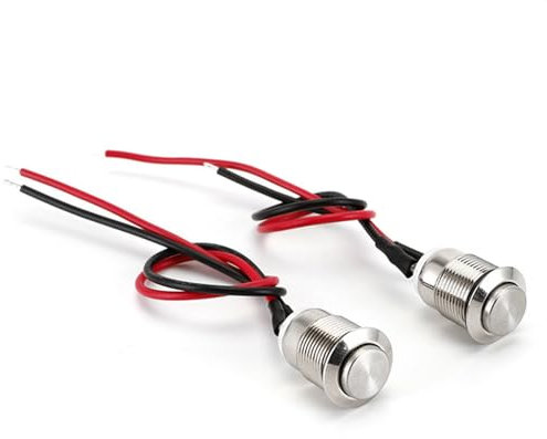 QZKJQDD 12mm Wasserdicht Schalter, Wasserdichte Drucktaster,Verriegelung Druckschalter,Selbstsichernder Edelstahl taster Schalter 12v /230v Geeignet für Hupen,Autoklingeln,Autos usw Mit Draht(2 Stück)