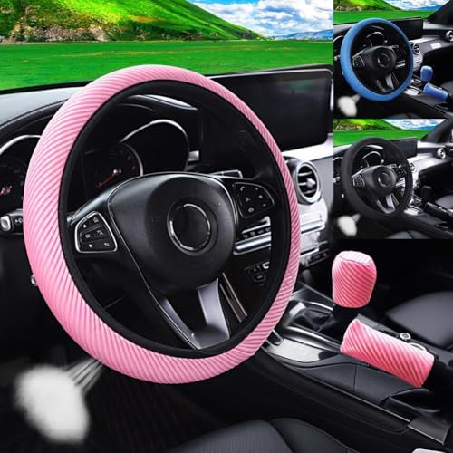 3-teiliges Anti-Rutsch-Autoabdeckungs-Set mit Lenkradbezug, Handbremsenabdeckung und Schaltbezug (Rosa)