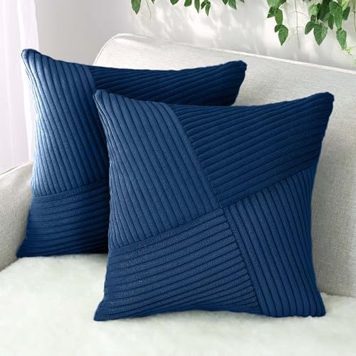 Amilian Kissenbezüge 2er Set 40x40 cm – Kissenhüllen mit Reißverschlus – Kissen Bezug für Sofa, Zierkissen & Dekokissen – pflegeleicht & modern - Mitternachtsblau