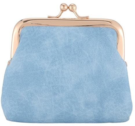 CREATCABIN Portefeuille Vintage Cuir PU avec Fermoir Pression Porte Monnaie Organiseur de Pièces de Monnaie Petit Porte Monnaie Porte Clés pour Bijoux Clés Cartes Bibelots Voyage Bleu Ciel 11.5x12.5cm