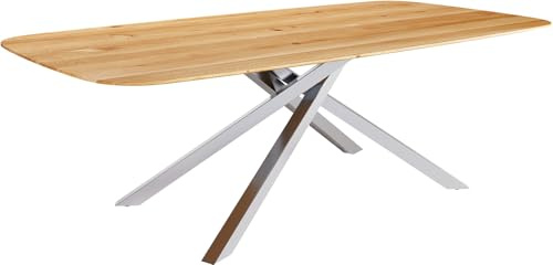 Esszimmertisch Edge Boot Eiche Natur 240x120x2,5-3 Kreuzgestell Rechteck Edelstahl Schweizer Kante