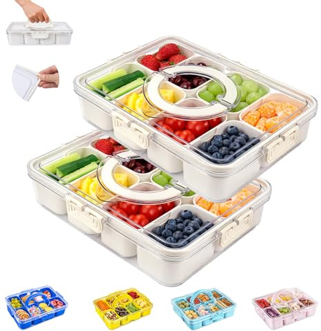 Snackbox Mit FäChern, Geteiltes Serviertablett Mit Deckel Und Griff, Snackteller Mit Deckel, Herausnehmbare 8 FäCher Picknick Box FüR KüChe, Party, Camping