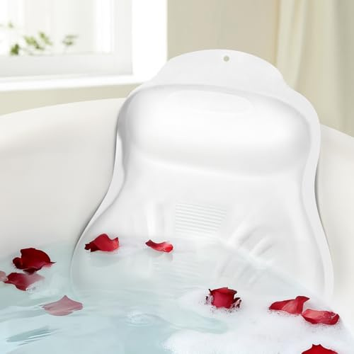 Inflatable Bath Pillow for Tub - Adjustable Firmness Silicone Bathtub Pillow for Spa Neck-Relaxing & Epsom Salt Soaking, Head & Back Reclining Support Cushion, Xmas Gift for Couples, Parent, Him & Her