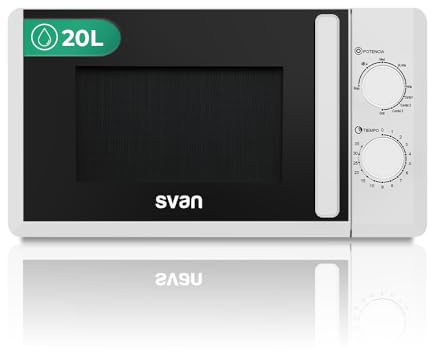 Svan Microondas 20 Litros con Grill Blanco SMW2701G. 700W, Grill 800W, Programas, Modo Descongelación, Revestimiento Interior, Fácil Limpieza, Temporizador 35min.