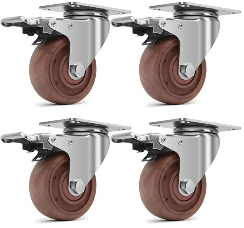 Humagineer 75mm Ruedas para Muebles con Freno, Carga 540KG, Giratorias Ruedas Resistentes al Calor -20°C a +250°C, Ruedas para Cargas Pesadas para Hornos industriales,Cocinas Comerciales, Juego de 4