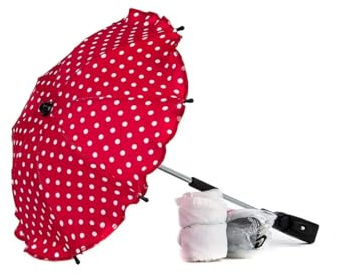 Roma Puppenwagen-Zubehör-Set, Regenschutz, Insektennetz, Sonnenschirm, Rot, Rosa oder Creme, universell passend für 99% aller Puppenwagen (Rot gepunktet)