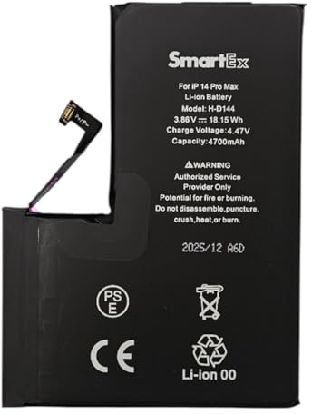 Smartex® Black Label Batterie Compatible avec iPhone 14 Pro Max - Haute capacité 4700 mAh