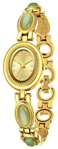 Elegante Damenarmbanduhr Vintage Ausgefallene Uhren Damen Schmales Damenuhr Kleine Diamant Glitzer Strass Analog Quarzuhr Armkette Uhr Beiläufige Farbigen Schmücken Schmuckarmband Armkette Gold Grün