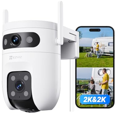 EZVIZ 6MP (3MP+3MP) Telecamera WiFi Esterno con Doppia Lente, Telecamera per Esterni a 360°, Visione Notturna a Colori, Rilevamento Persone/Veicoli, Audio Bidirezionale, Impermeabile, C9c Dual 2K