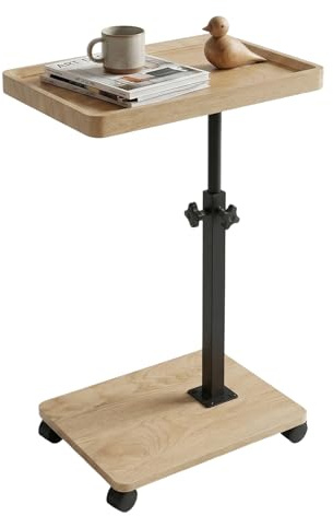 Gelory C-Shaped Side Table with Wheels & 360° Swivel - Adjustable Narrow Design Slides Under Sofa/Bed - Multi-Functional Rotating Desk for Coffee/Laptop