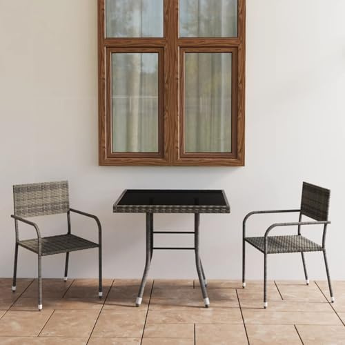 ATOMSTACK MAKER HOMELEN Garten-Essgruppe 3-teilig Poly Rattan Anthrazit und Grau wetterfest Glas-Tisch Stahl-Gestell Gartenmöbel für Terrasse Balkon Garten