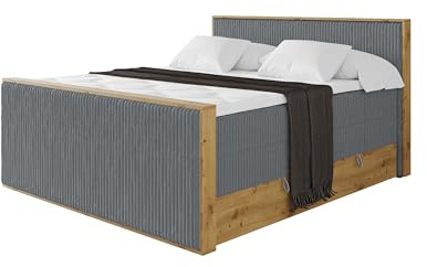 ALTDECOR Boxspringbett mit Matratze und Lattenrost, Topper, Fußteil,Polsterbett mit Bettkasten, Bett mit Stauraum H3- und H4- Matratze, Doppelbett, Springboxbett - LOLLI9-Z King Dunkelgrau 180x200