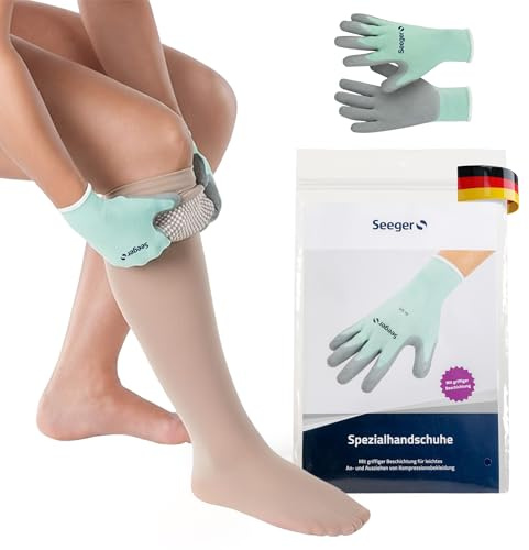 Seeger Anziehhandschuhe für Kompressionsstrümpfe Spezialhandschuhe als Anziehhilfe, griffige Handschuhe für Kompressionsstrümpfe mit Latex-Beschichtung (Gr.L)