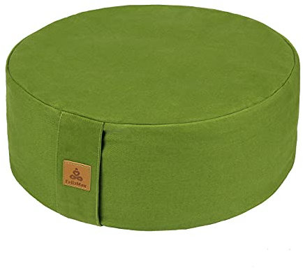 FelizMax Zafu Buchweizen-Meditationskissen, D = 33 cm/41 cm, H = 14 cm, rundes Zabuton-Meditationskissen, Yoga-Nackenrolle, Kniekissen, Premium-Yoga-Kissen, sitzend auf dem Boden, Baumwollbezug mit