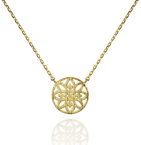 namana vergoldeter Runde Mandala Anhänger mit Halskette für Damen, gebürstetes Finish, Heilige Geometrie, Scheiben-Anhänger, Goldkette für Frauen und Mädchen, Gold Kette Damen mit Geschenkbox