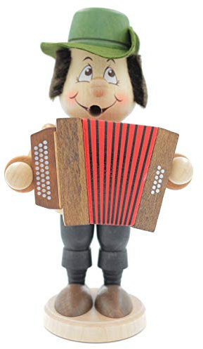 Kuhnert - Original Erzgebirgische Holzkunst Räuchermann Räucherfigur Wichtel 17cm - Musiker