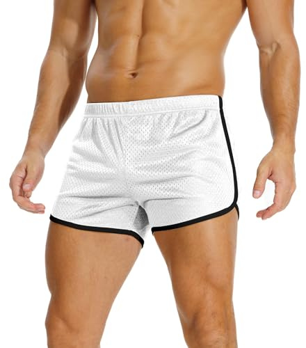 AIMPACT Mens Short Shorts 3 Inch Mesh Retro | Breathable, quick-dry, double-layer mesh, split-panel sides, drawstring, retro slim fit, for gym, swim, run, casual