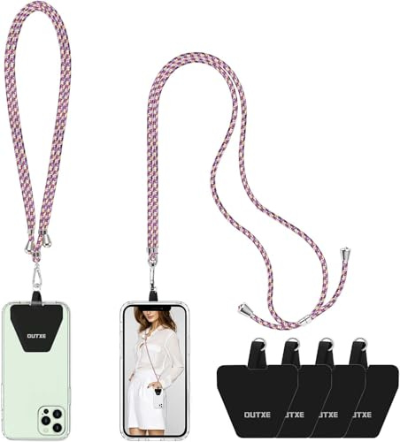 OUTXE Mobile Phone Chain Universal 2 Packs - 2 x Adjustable Collar Lanyard, 4 x Durable Patches, Nylon Universal Neck Strap Compatible with Most Smartphones (Purple)