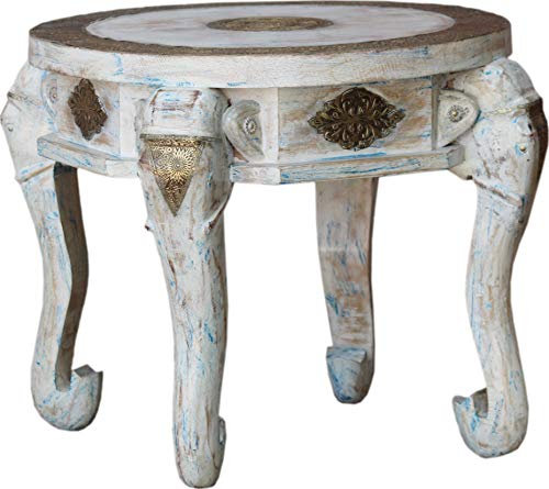 GURU SHOP Elefant Kaffeetisch, Couchtisch, Weiß, Mangoholz, 41x54x54 cm, Dekoobjekte