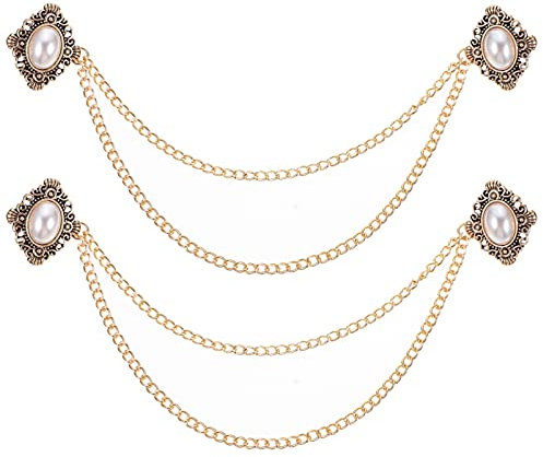 TOYANDONA 2 Pièces Chaîne Broche Broches Hommes Bijou Broche Épinglette Badge Suspendus Chaînes Col Broches Pin pour Carrière Costume Smoking Chemises Cravate Chapeau Écharpe