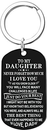 Ayoiow Schlüsselanhänger mit Gravur, Dog Tag Gravur to My Daughter.Love,DAD Schlüsselanhänger Schwarz Schlüsselkette Edelstahl