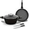 Laguiole - Set di 3 coltelli da bistecca Black Ston® a induzione + 2 coltelli da bistecca, 25 cm, colore: Nero