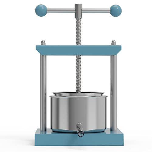 SQUEEZE master Manuelle Presse für Käsetinktur, Kräuter, Obst, Wein, 2 Liter, Kugelgriff, Edelstahl und Eisen, für Saft, Apfelwein, Olivenöl, Blau