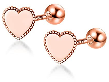 DAOMEI Echte 925 Sterling Silber Herz Schraube Ohrstecker Für Frauen Kinder Baby Mädchen Kinder Mini Minimalistischen Schmuck