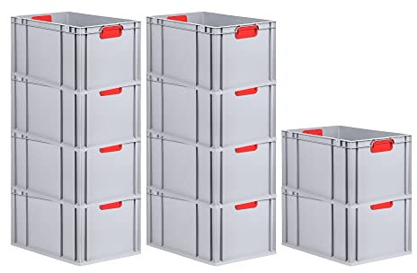 PROREGAL SuperSparSet 10x Eurobox NextGen Color | HxBxT 32x40x60cm | 65 Liter | Griffe rot geschlossen | Verstärkter Boden | Eurobehälter, Transportbox, Transportbehälter, Stapelbehälter