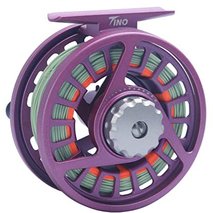 Maximumcatch Tino Fliegenrolle Lila/Schwarz in 3/4, 5/6, 7/8wt, und Fliegenfischen Rolle mit Schnüre (Lila(mit Schnüre), 3-4 WT)