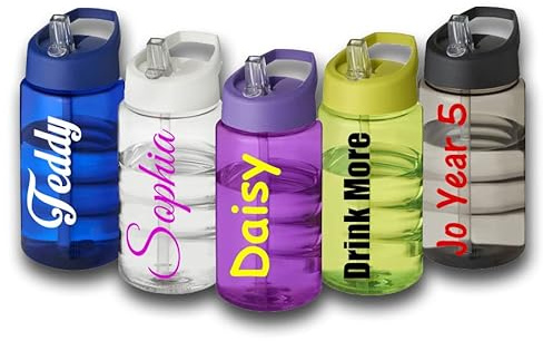 Personalised Custom Children's Water Drink Bottle with Flip Straw - Any Name, Word, Business, Sports, School, Promotional Merchandise