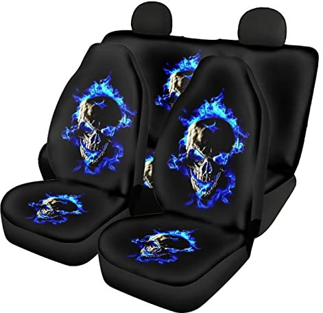 UOIMAG Autositzbezüge-Set, Totenkopf-Autositzbezüge für Herren und Damen, schützende Auto-Dekoration, Vordersitzbezüge, 4-teilig