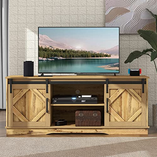 Merax Sideboard Küchenschrank, Industrial Design TV-Ständer Aufbewahrungsschrank mit 2 Schiebetüren und Verstellbare Ablage, Landhausstil Beistellschrank für Wohnzimmer, Esszimmer, Rustikales Braun