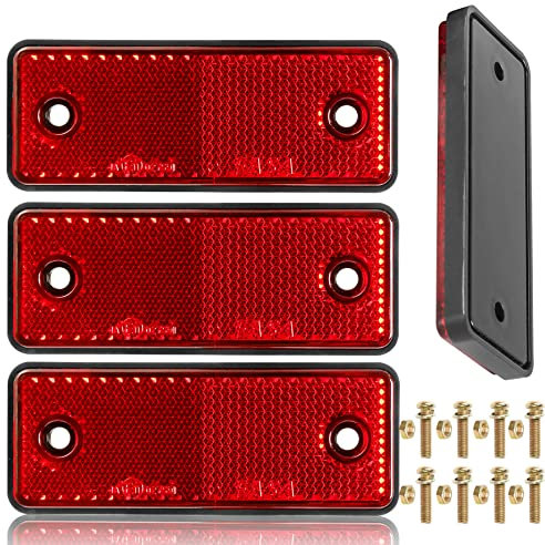 AGRISHOP 4xCatadioptre Jaune E11 Catadioptre pour Vehicule,Réflecteur de Remorque,Signalisation Remorque,Catadioptre Remorque Rectangulair,Catadioptre à Visser 95x37x9.6mm (Rectangulaire/Visser/Rouge）