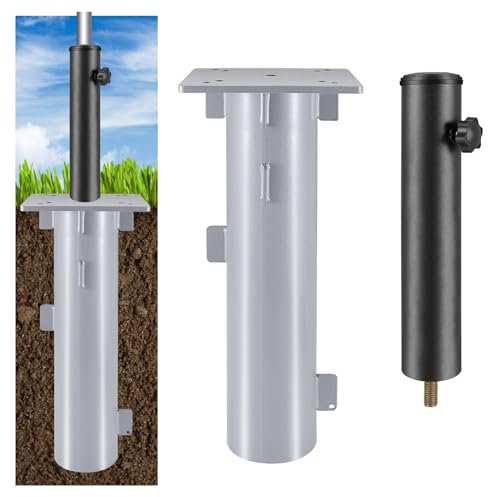SLIIMU In-ground Umbrella Base with Umbrella Stand Tube, Universal Umbrella Ground Anchor, Umbrella Base In Ground for Offset Cantilever Patio Umbrella, Hanging Parasol Stand Umbrella Holder, Silver