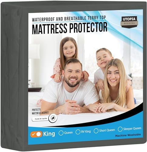 Utopia Bedding Wasserdichter Matratzenschoner für King-Size-Bett, Premium-Frottee-Matratzenbezug, 200 g/m², atmungsaktiv, taillierter Stil mit dehnbaren Taschen (grau)