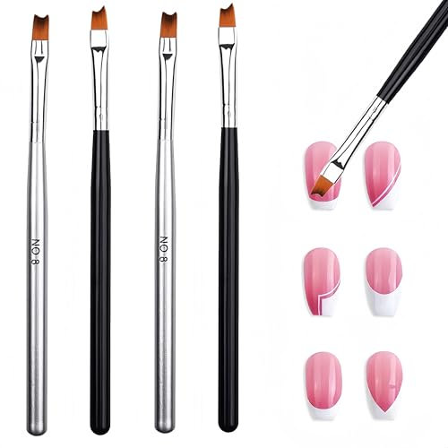 4 PCS Oblique Head French Tip Nail Brush Professional French Manicure Brush Plastic Handle Half Moon Shaped French Tip Drawing Pen Nail Design Tool for DIY UV Gel Acrylic Paint Draw Nail Art