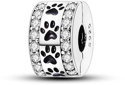 CYCUFF Clip Spacer Charm für Armband 925 Sterling Silber Pave Cubic Zirkonia Clip Verschluss Stopper Bead Charm Geschenk für Frauen Family Friends (Katzen- und Hundeclip mit Pavé)