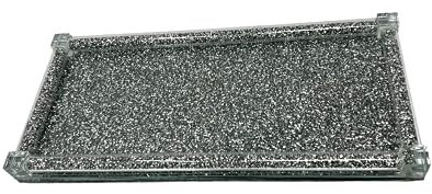 Crystal Glass Fully Crushed Diamond Display Filled For Tea Coffee Sugar Crushed Kitchen Tray Organiser Gift Present For All Occasion, Kitchen Decor Perfect Finishing Touch Festival (TCS SILVER TRAY)
