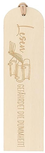 Spruchreif | Lesezeichen aus Holz mit Gravur und Lederband | Hölzernes Lesezeichen | Geschenke für Buchliebhaber | Bücherwurm | Lesezeichen mit Gravur „Lesen gefährdet die Dummheit“