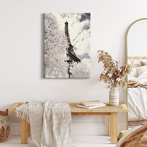 A.S. Création Leinwandbild Paris Eiffelturm Städte - Kunstdruck weiß - 50x70 cm Hochformat - moderne Wanddekoration Schlafzimmer Wohnzimmer Küche - Bild auf Keilrahmen
