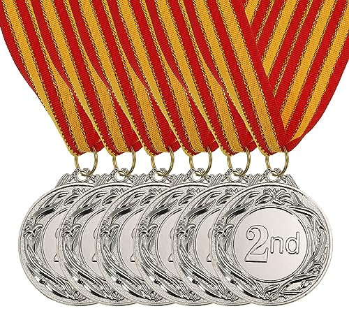 PATIKIL 2 Silber Preis Metalle 6Stk Preis Medaillen 2. Platz Silber Gewinn mit Hals Farbband für Spiele Sportliche Wettkämpfe