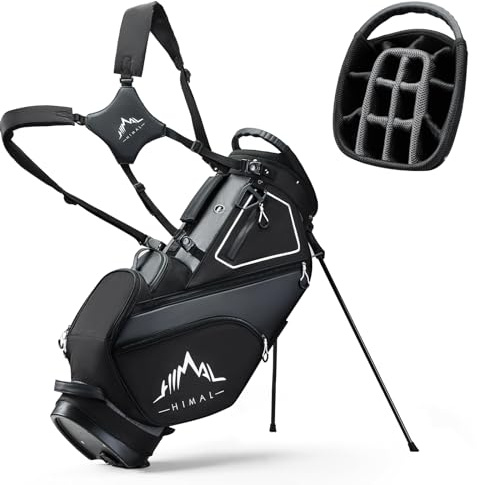 uniHimal 14 Way Dividers Golf Stand Bag Lightweight, Golf Bag for Men Women with Multiple Pockets, Dual Strap and Rain Cover Hood (Black)