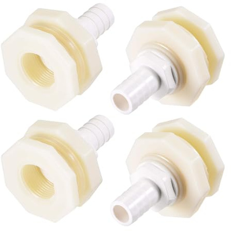 Recogwood 4Pcs Bulkhead Fitting Adapter, 16mm Water Tank Connector, Barbed x G3/4 Female ABS for Aquariums, Tanks, Pools, Bathtubs, White