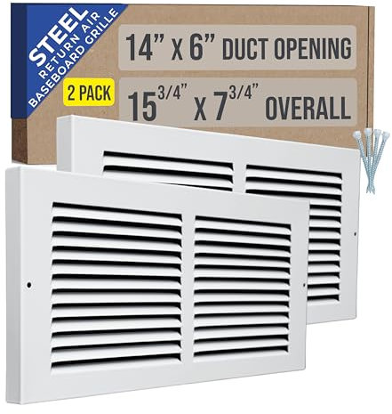 Handua Lot de 2 grilles de retour d'air pour plinthe 35,6 x 15,2 cm (l x H) | Grille d'aération | Retour de marge de 2,2 cm pour s'adapter à la plinthe | Blanc | Taille extérieure : 40 cm (l) x 20 cm
