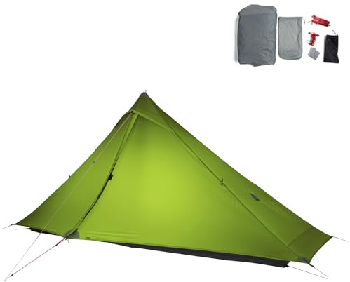 Telomat 3FULGEAR Lanshan1 Pro ultraleichtes Campingzelt für 1 Person 3/4 Saison professionell 20D Nylon doppelseitiges Silikonzelt, Camping, Wandern, Kajak, Klettern, Trekking (grün 4 Saison)